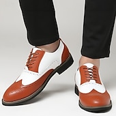 baratos Semi-formal-Sapatos sociais masculinos oxford brogue bico fino em dois tons, branco e marrom-castanho, sapatos vintage de couro inspirados em Gatsby para festas, casamentos e eventos formais dos anos 1920