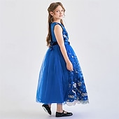 levne Párty šaty-Děti Dívčí Šaty na párty Květinový Bez rukávů Výkon Narozeniny Síťka Kravatový uzel Krásná Sladký Polyester Maxi Šaty na párty Swingové šaty Áčkové šaty Léto 4 roky + Šampaňská Vodní modrá Trávov