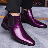 abordables Botas del Chelsea-Botines Chelsea de piel sintética de charol morado para hombre con elásticos: calzado elegante, formal e informal