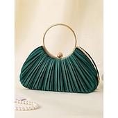 ieftine Nuntă ACC-clutch elegant din catifea plisata verde cu maner inel auriu - geanta de seara de dama, perfecta pentru nunti, petreceri si evenimente formale