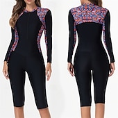 billiga Utslag-Dam Rash-guards Baddräkt UV Solskydd UPF50+ Lättvikt Långärmad Elastan Kroppsdräkt Baddräkt Dragkedja fram Simmning Surfing Strand Vattensport Tryckt Sommar Vår Höst