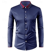 voordelige Overhemden met knopen voor heren-Voor heren Overhemd Overhemd met knopen Kleurenblok Bruiloft Feest Zwart Wit Wijn Rood Lange mouw Revers Lente &amp; Herfst Kleding Lapwerk