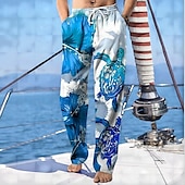 abordables Pantalons décontractés imprimés pour hommes-Homme Tortue Créatures de la mer Pantalon Pantalons décontractés Taille médiale Taille élastique avec cordon de serrage Hawaïen Décontractées Extérieur Vacances Pantalon droit Eté Printemps Automne