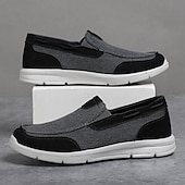 levne Pánské nazouváky a mokasíny-pánské béžové plátěné slip-on mokasíny – lehké prodyšné boty pro volný čas pro každodenní nošení a outdoorové aktivity