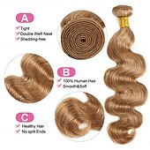 preiswerte 1 Bündel Echthaar webt-#27 Honigblond Echthaar-Extensions #27 Körperwelle 1 Bündel Haarweben