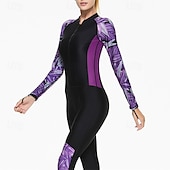 abordables Lycra de surf-Femme Maillot Anti UV Maillot de bain 1 pièce Poids Léger manche longue Le Maillot de corps Maillot de bain Coussin Amovible Zip sur le devant Natation Surf Plage Sports nautiques Floral Mosaïque