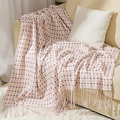 abordables Couvertures et plaids-Couverture à franges pied-de-poule Motif pied-de-poule élégant et intemporel Tissu doux et confortable avec bords à franges décoratifs Parfait pour la sieste, la superposition ou la décoration