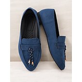 abordables Chaussures sans lacet et mocassins femme-mocassins à pampilles en daim bleu pour femmes – chaussures à enfiler à bout pointu pour une tenue décontractée et formelle