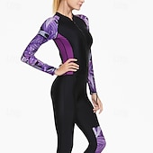 abordables Lycra de surf-Femme Maillot Anti UV Maillot de bain 1 pièce Poids Léger manche longue Le Maillot de corps Maillot de bain Coussin Amovible Zip sur le devant Natation Surf Plage Sports nautiques Floral Mosaïque