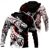 cheap Men&#039;s Zip Up Hoodies-Men&#039;s Dragon Graphic Prints Hoodie Hoodies Sweatshirt Hoodie Long Sleeve Hooded Sweatshirt Hooded Streetwear 3D Print Daily Sports Wine Red Black Print Spring &amp;  Fall Designer