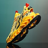 economico Sneakers da uomo-sneakers da uomo verde neon con fiamme, design audace a onde con tomaia traspirante e suola ammortizzata, perfette per lo streetwear e uno stile di vita attivo