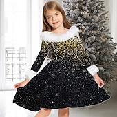 preiswerte Weihnachtskleider für Kinder-kinderkleidung Mädchen Kleid Stern Farbverlauf Langarm Casual Pelzkragen Rundhalsausschnitt Elegant bezaubernd Polyester Übers Knie Casual kleid Schaukelkleid A Linie Kleid Herbst Winter 3-10 Jahre