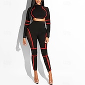billiga Set och One-Pieces-Dam Yogaset 2 st Färgblock Träningsdräkter Vit Röd Yoga Kondition Gymträning Hög midja Andningsfunktion Mjuk Långärmad Sport Sportkläder Microelastisk Smal
