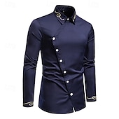 billige Button Down-skjorter for menn-Herre Skjorte Dresskjorter Skjorte med knapper عادي Bryllup Fest Svart Hvit Rød Navyblå Langermet Knaphul Vår &amp; Vinter Klær Broderi