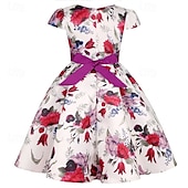 abordables Robes de fête-Enfants Fille Robe de fête Fleur Manche Courte Utilisation Anniversaire Noeud de cravate Magnifique Doux Coton Maxi robe soirée Robe Évasée Robe Trapèze Eté 4 ans et + Jaune Rose Claire Rouge