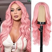 economico Parrucche trendy sintetiche-parrucca lunga per donna con riga centrale ondulata donne affascinanti parrucche realistiche dall&#039;aspetto naturale parrucca sintetica in fibra resistente al calore per uso quotidiano alle feste