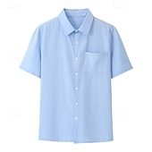 economico Strada-Cotone e lino Classico Per uomo Camicia camicia di lino Camicia estiva Camicia da spiaggia Camicia con bottoni Nero Bianco Blu Manica corta Liscio Collo ripiegabile Estate Da mare Per eventi
