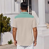 お買い得  メンズボウリングシャツ-男性用 カラーブロック 星形 ボーリングシャツ ボタンアップシャツ 半袖 ファッションカジュアル カジュアル 夏 春 折襟 ボタンアップ ベージュ