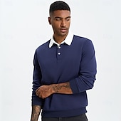 billiga Herrarnas Elite Huvtröjor &amp; Sweatshirts-Herr Polo sweatshirt Aprikos Svart Gul Rubinrött Marinblå Polokrage Slät Ledigt Dagligen Sport icke-tryck Häftig Ledigt Fleeced Vår &amp; Höst Kläder Pull Tröjor Långärmad