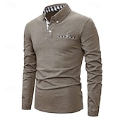 preiswerte Klassisches Poloshirt für Herren-Herren Golfhemd Golf Poloshirts Arbeit Casual Kargen Langarm Basic Modern Farbblock Patchwork Knopf Frühling &amp; Herbst Regular Fit Königliches Blau Blau Dunkelgrau Khaki Hellgrau Hellblau Golfhemd