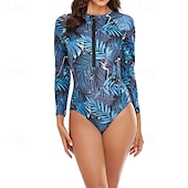 billiga Utslag-Dam Rash-guards Baddräkt Lättvikt Långärmad Kroppsdräkt Baddräkt Dragkedja fram Simmning Surfing Strand Vattensport Blommig Tryckt Sommar Vår Höst