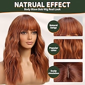 abordables Perruques Synthétiques Sans Bonnet-perruque avec frange perruques ondulées pour femmes perruque de cheveux synthétiques bouclés longueur d&#039;épaule pour fête utilisation quotidienne