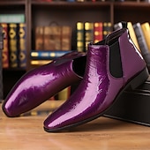 abordables Botas del Chelsea-Botines Chelsea de piel sintética de charol morado para hombre con elásticos: calzado elegante, formal e informal