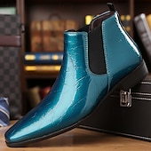 abordables Botas del Chelsea-Botines Chelsea de piel sintética de charol morado para hombre con elásticos: calzado elegante, formal e informal