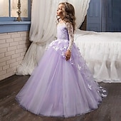 preiswerte Kleider für die Blumenmädchen-kinderkleidung Mädchen Kleid für die Erstkommunion Party Kleid Feste Farbe Ärmellos Langarm Leistung Hochzeit Party Gitter Prinzessin Süß Gitter Mitte der Wade Etuikleid Tüll-Kleid Sommer Frühling