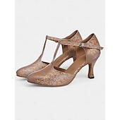abordables Chaussures de danses latines-chaussures de danse latine métalliques élégantes pour femmes avec semelle en daim souple et bride en T | parfaites pour l&#039;entraînement et les performances