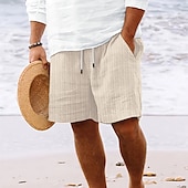 cheap Holiday-Men&#039;s Shorts Linen Shorts Summer Shorts Beach Shorts Pocket Drawstring Elastic Waist Stripe Comfort Breathable Knee Length Outdoor Holiday Beach Vacation Hawaiian Black Royal Blue