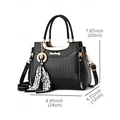 cheap Handbag &amp; Totes-Women&#039;s Green Quilted Handbag with Gold Handle, Leopard Print Scarf Accent, and Crossbody Strap for Casual and Office Use