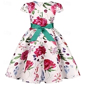 abordables Robes de fête-Enfants Fille Robe de fête Fleur Manche Courte Utilisation Anniversaire Noeud de cravate Magnifique Doux Coton Maxi robe soirée Robe Évasée Robe Trapèze Eté 4 ans et + Jaune Rose Claire Rouge