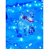 abordables Guirlandes solaires-Guirlande lumineuse solaire de 6 m, 200 LED, blanc chaud, blanc froid, bleu, guirlande lumineuse en fil de cuivre EL 5 mm, lumières de vacances 3 V à énergie solaire, 1 ensemble