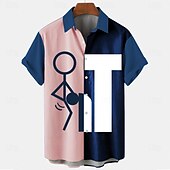 preiswerte Bedruckte Herrenhemden-Herren Buchstabe Lässiges Hemd Knopfhemd Kurzarm Modisch lässig Normal Casual Sommer Frühling Umlegekragen Knopf hoch Schwarz Rosa Beige