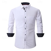 preiswerte Button-Down-Hemden für Herren-Herren Hemd Oberhemd Knopfhemd Glatt Hochzeit Party Schwarz Weiß Rosa Wein Langarm Kargen Frühling &amp; Herbst Bekleidung