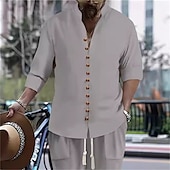 economico Set di camicie basic da uomo-Per uomo 2 pezzi Completo di camicia Set abbinati Maglietta informale Camicia con bottoni Bianco Rosa Kaki Grigio Manica lunga Liscio A fascia Da mare Strada Abbigliamento Di tendenza Informale