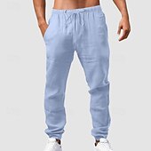 baratos Clássico-Homens Calças de linho Calças Calça verão Calças de gaze Com Cordão Cintura elástica Bolso frontal Tecido Conforto Respirável Comprimento total Casual Diário Feriado Moda Estilo Clássico ダークカーキ Preto