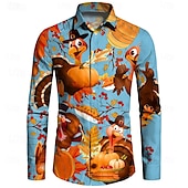 voordelige Dierenprint-Thanksgiving Day Voor heren Turkije Overhemd Overhemd met knopen Lange mouw Casual Alledaagse kleding Uitgaan Herfst winter Strijkijzer Afdrukken Button-omlaag blauw