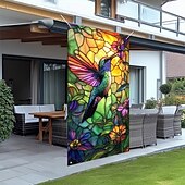 billige Dørdeksler-farget glass effekt dørdekorasjoner dørdeksler kolibri dør billedvev dør gardin dekorasjon bakgrunn innendørs/utendørs dør banner for inngangsdør gårdshus