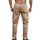 baratos Calças Cargo-Men's Joggers Trousers Cargo Sweatpants Pocket Drawstring Elastic Waist Plain Comfort Sports Outdoor Daily Fashion Casual ArmyGreen Black Micro-elastic