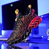 economico Sneakers da uomo-sneakers da uomo verde neon con fiamme, design audace a onde con tomaia traspirante e suola ammortizzata, perfette per lo streetwear e uno stile di vita attivo