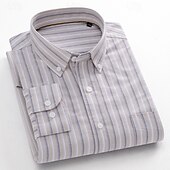 cheap Men&#039;s Elite Shirts-Men&#039;s 100% Cotton Oxford Shirt grey blue Light Green Pink Purple Long Sleeve Striped Button Down Collar School Wedding Buttons Clothing Apparel Neutral Fashion Daily