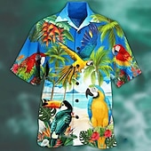 olcso Madarak és állatok-Férfi Grafika Hawaii Aloha Ing Nyári póló Hawaii ing Rövid ujjú Ing Térfogatcsökkenés Divat Dizájn Alkalmi Szabadtéri Utca Hétköznapi Tengerkék Medence Sötétzöld Nyomtatott S M L