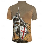 cheap Faith T shirts-Men&#039;s Knights Templar Henley Shirt T shirt Tee Short Sleeve T shirt 3D Print Lace Up Neck Henley Shirt Casual Sports Outdoor Casual Daily Khaki Spring &amp; Summer Clothing Apparel S M L XL XXL XXXL