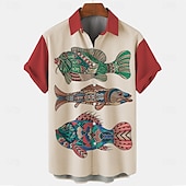 abordables Motif Animal-Homme Poissons Chemise décontractée Chemise boutonnée Manche Courte Mode Décontractée Casual Eté Printemps Col rabattu Boutonner Rouge Bleu