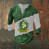 economico Magliette di San Patrizio-Per uomo San Patrizio Grafico Trifoglio Maglietta Manica Lunga Stampa 3D Moda Designer Essenziale Vacanza Streetwear Uscire Primavera &amp; Autunno 1 2 3 4 5 Henley Maglietta Henley