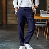 お買い得  仕事-男性用 リネンパンツ ズボン ポケット ドローストリング 平織り 履き心地よい 高通気性 ビジネス 日常 ビジネス シンプル ライトカーキ ブラック マイクロエラスティック