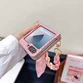 Недорогие Чехлы для Samsung-телефон Кейс для Назначение SSamsung Galaxy Z-флип 6 Z Flip 5 Z Flip 4 Кейс на заднюю панель с ремешком на запястье Защита от удара Ретро ПК
