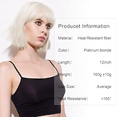 economico Parrucche trendy sintetiche-parrucche bob corte per donne parrucca bob con frangia parrucca bob liscia super morbida e facile da indossare, parrucca sintetica colorata per tutti i giorni, cosplay